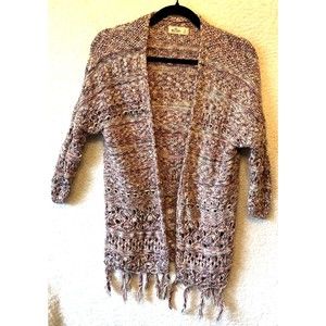 Hollister Open Knit‎ Long Fringe Boho Cardigan 3/4 Sleeve Sz Small
